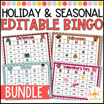 Preview of Editable Holiday and Seasonal Bingo Game Template Bundle | Phonics Review Game