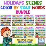 Editable Holidays Scenes Color by Code Sight Words Bundle