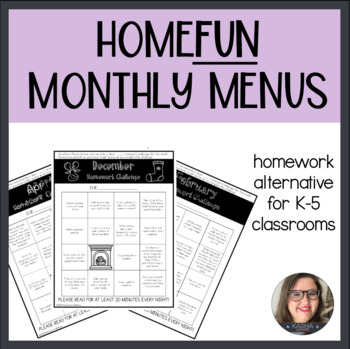 Preview of Editable HomeFUN Homework Alternative Monthly Menus - Unhomework Options