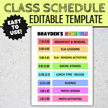 Preview of Editable Homeschool or Classrom Schedule | Visual Daily Schedule Template
