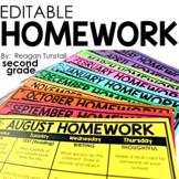 Editable Homework 2nd Grade
