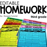 Editable Homework 3rd Grade