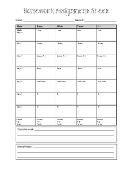 free editable assignment sheet