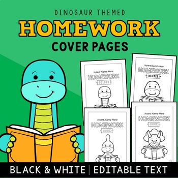Preview of Editable Homework Binder Cover Page - Dinosaur Theme