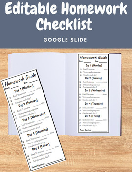 Preview of Editable Homework Checklist and Parent Signature
