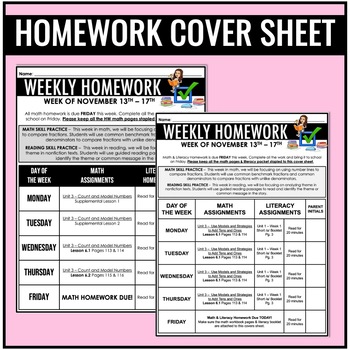 Preview of Editable Homework Cover Sheet