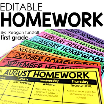 Preview of Editable Homework First Grade