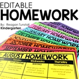 Editable Homework Kindergarten