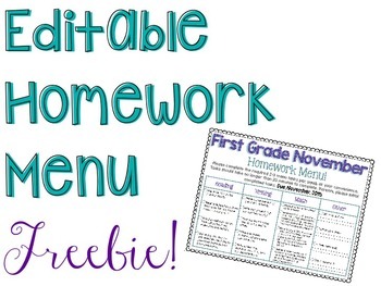Preview of Editable Homework Menu