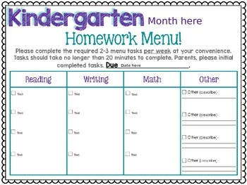 homework menu template free