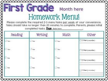 homework menu