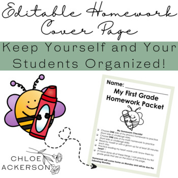 Preview of Editable Homework Packet Cover Page for K-2