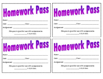 homework passes printable