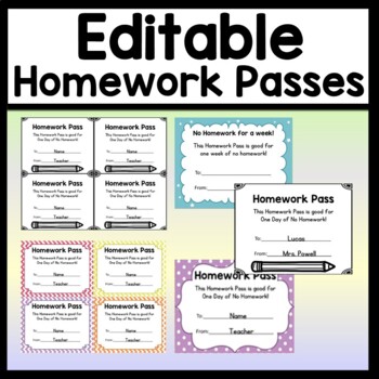 Editable Homework Passes Edit The Titles And Text Color And Black And White