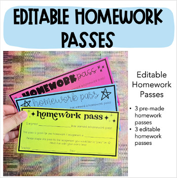 Preview of Editable Homework Passes | free homework pass