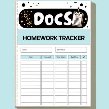 Preview of Editable Homework Planner Tracker - Google Docs Template End of year