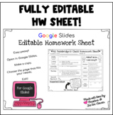 Editable Homework Sheet for Google Slides