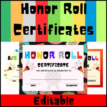 Preview of Editable Honor Roll Certificates  A and AB Honor Roll