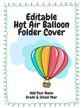 Preview of Editable Hot Air Balloon Folder/Packet Cover Page with Student Name