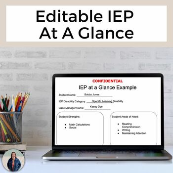 Preview of Editable IEP at a Glance aka IEP Snapshot for Special Education Paperwork