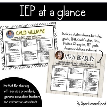 Preview of Editable IEP at a glance templates