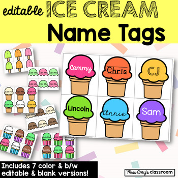 Preview of Editable Ice Cream Nametags -Ice Cream Bulletin Boards, Gift Tags, Name Practice