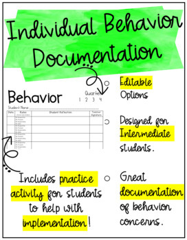 Preview of Editable Individual Behavior Documentation {Intermediate}