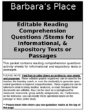 Editable Informational Expository Reading Comprehension Qu