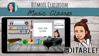 Preview of Editable Interactive Bitmoji Virtual Music Google Classroom | Distance Learning