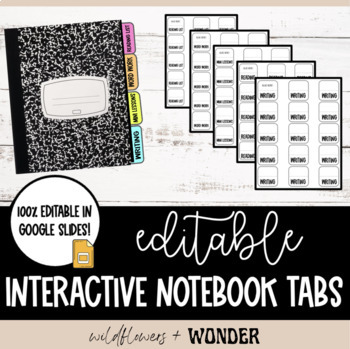 Preview of Editable Interactive Notebook Tabs (Reading, Math, Science, Social Studies)
