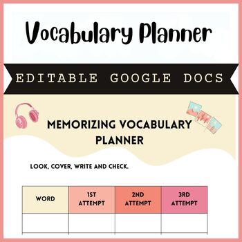 Preview of Editable Interactive Vocabulary Memorization Planner - Google Docs Editable