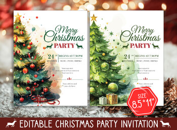 Preview of Editable Invitations Christmas Party, 2 Designs & 2 Sizes (8.5"x11" and 5"x7")