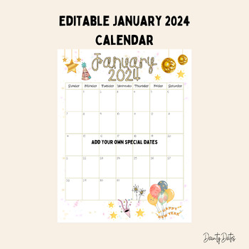 Preview of Editable January 2024 Calendar