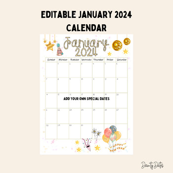 Editable January 2024 Calendar by DaintyDates | TPT