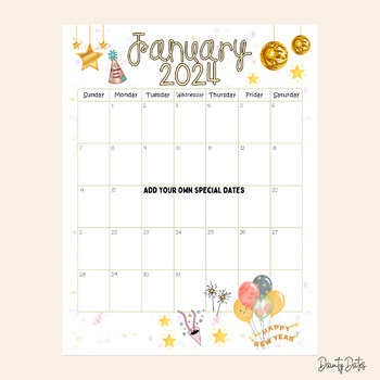 Editable January 2024 Calendar by DaintyDates | TPT