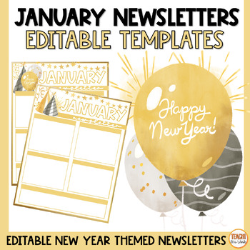 Preview of Editable January Newsletter Template Google Slides™ Available | New Years Themed