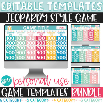 Preview of Editable Jeopardy Template BUNDLE- Set of 4 Blank Game Boards- Personal Use