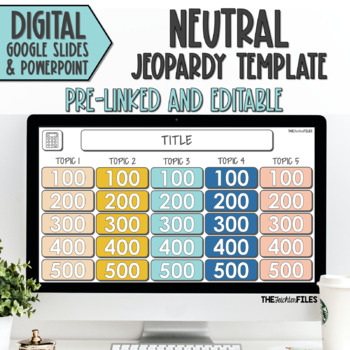 Preview of Editable Jeopardy Template Neutral Theme Google Slides Classroom Games