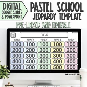 Preview of Editable Jeopardy Template Pastel School Theme Google Slides Classroom Games