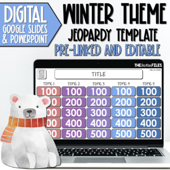 Preview of Editable Jeopardy Template Winter Theme Google Slides Classroom Games