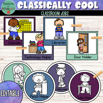 Preview of Editable Job Cards - Cool Toned Classroom Decor for Back to School 