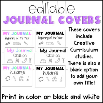 Preview of Editable Journal Covers for Creative Curriculum Studies