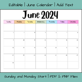 Editable June 2024 Calendar Printable Templates | PDF & PN