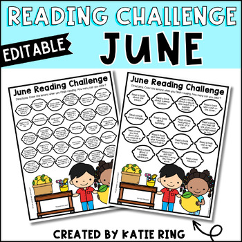 Preview of Editable June Reading Challenge - Summer Break Activity Book Log