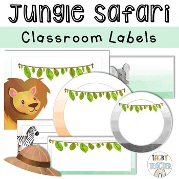 Preview of Editable Jungle Safar Classroom Labels, Center Signs, and Posters