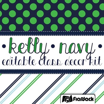 Preview of Editable Kelly Green Navy Color Scheme Class Decor Kit
