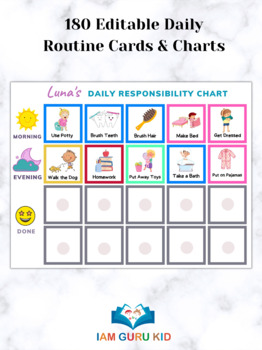 Preview of Editable Kids Daily Responsibilities Cards and Chart, Printable Routine Cards