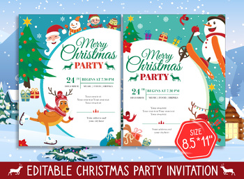 Preview of Editable Kids Merry Christmas Invitation, 2 Designs, 2 Sizes (8.5"x11" & 5"x7")