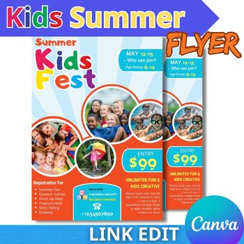 Preview of Editable Kids Summer Fest Flyer Canva Template Printable and Digital