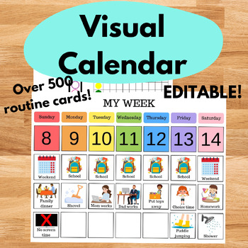 Preview of Editable Kids Visual Weekly Calendar, Responsibility Chart PEC Cards